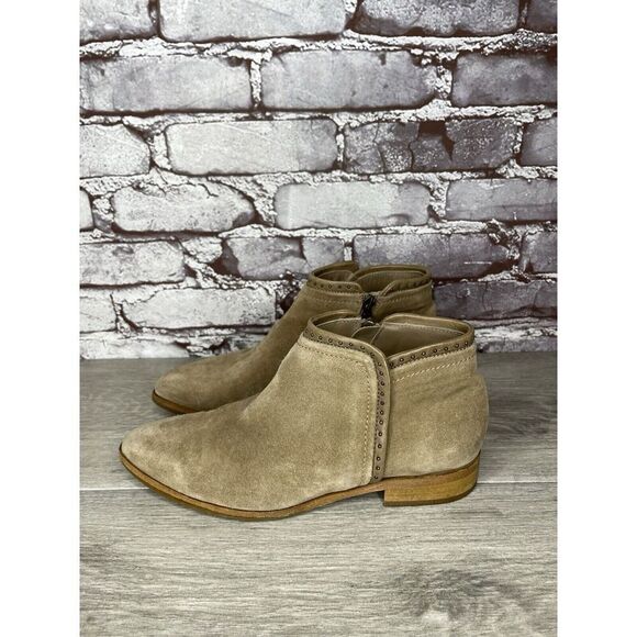 ITALEAU Tan Suede Leather Ankle Side Zipper Low Heel Boots Women Sz 37EU/7.5M US - Picture 10 of 16